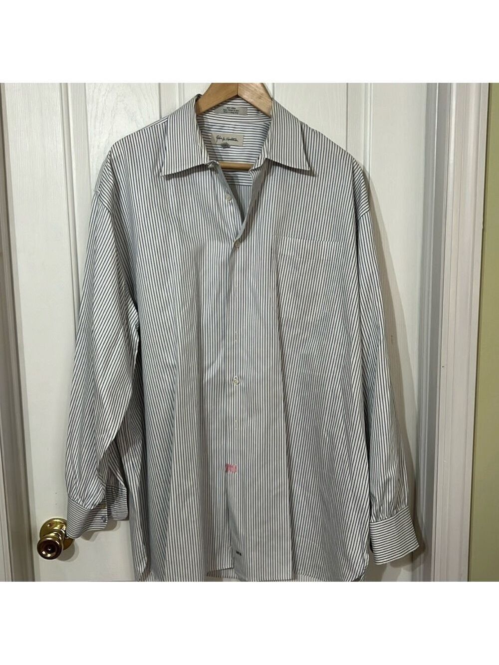 John W. Nordstrom men’s button down shirt. Size 18-35. White with blue pinstripe